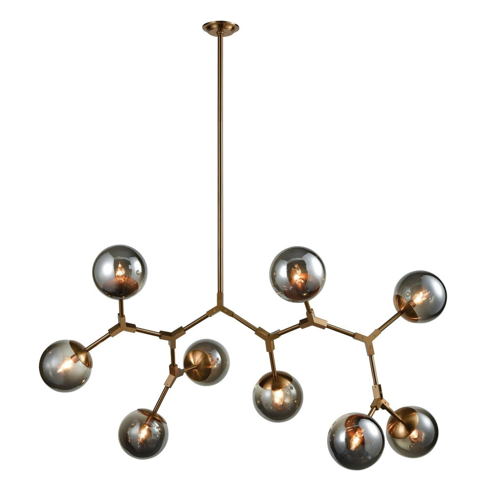 Atlas Synapse 60'' Wide Modern 9-Light Linear Chandelier in Aged Brass with Sculptural Smoked Glass Orbs CL11035-BS