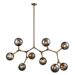 Atlas Synapse 60'' Wide Modern 9-Light Linear Chandelier in Aged Brass with Sculptural Smoked Glass Orbs CL11035-BS