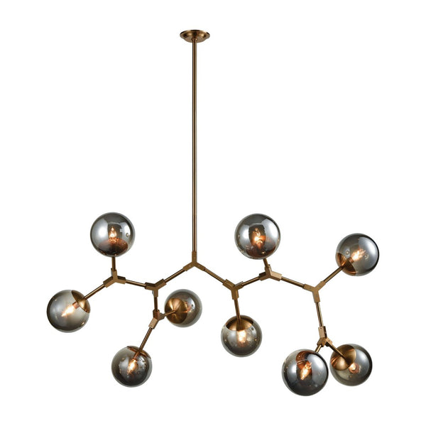 Atlas Synapse 60'' Wide Modern 9-Light Linear Chandelier in Aged Brass with Sculptural Smoked Glass Orbs CL11035-BS