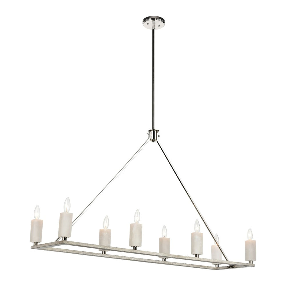 Atlas White Stone 48" Wide 8-Light Linear Chandelier - Modern Elegance with Natural Texture & Nickel Finish CL11038-NK