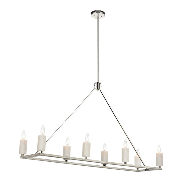 Atlas White Stone 48" Wide 8-Light Linear Chandelier - Modern Elegance with Natural Texture & Nickel Finish CL11038-NK