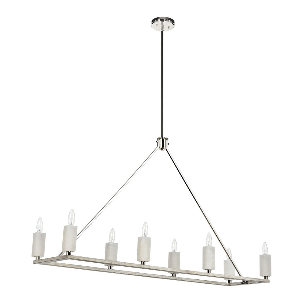 Atlas White Stone 48" Wide 8-Light Linear Chandelier - Modern Elegance with Natural Texture & Nickel Finish CL11038-NK