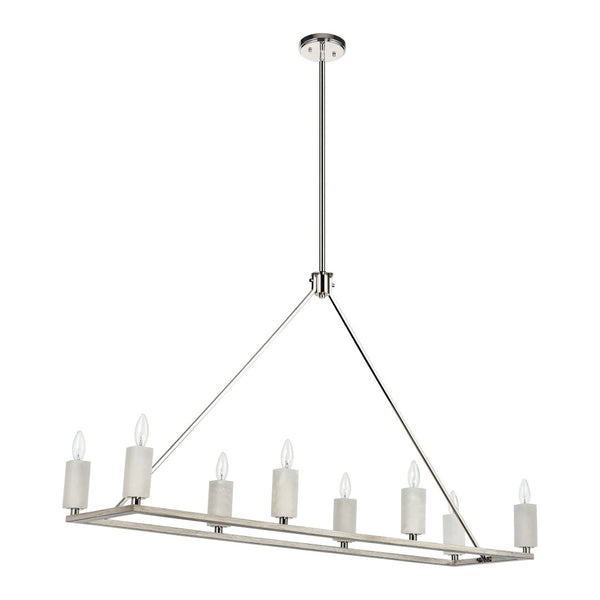 Atlas White Stone 48" Wide 8-Light Linear Chandelier - Modern Elegance with Natural Texture & Nickel Finish CL11038-NK