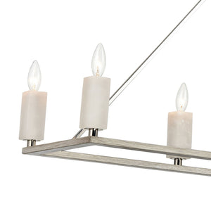Atlas White Stone 48" Wide 8-Light Linear Chandelier - Modern Elegance with Natural Texture & Nickel Finish CL11038-NK