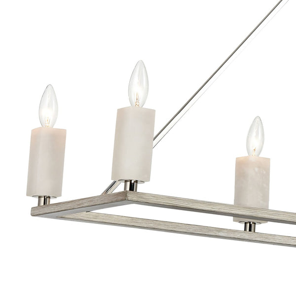 Atlas White Stone 48" Wide 8-Light Linear Chandelier - Modern Elegance with Natural Texture & Nickel Finish CL11038-NK