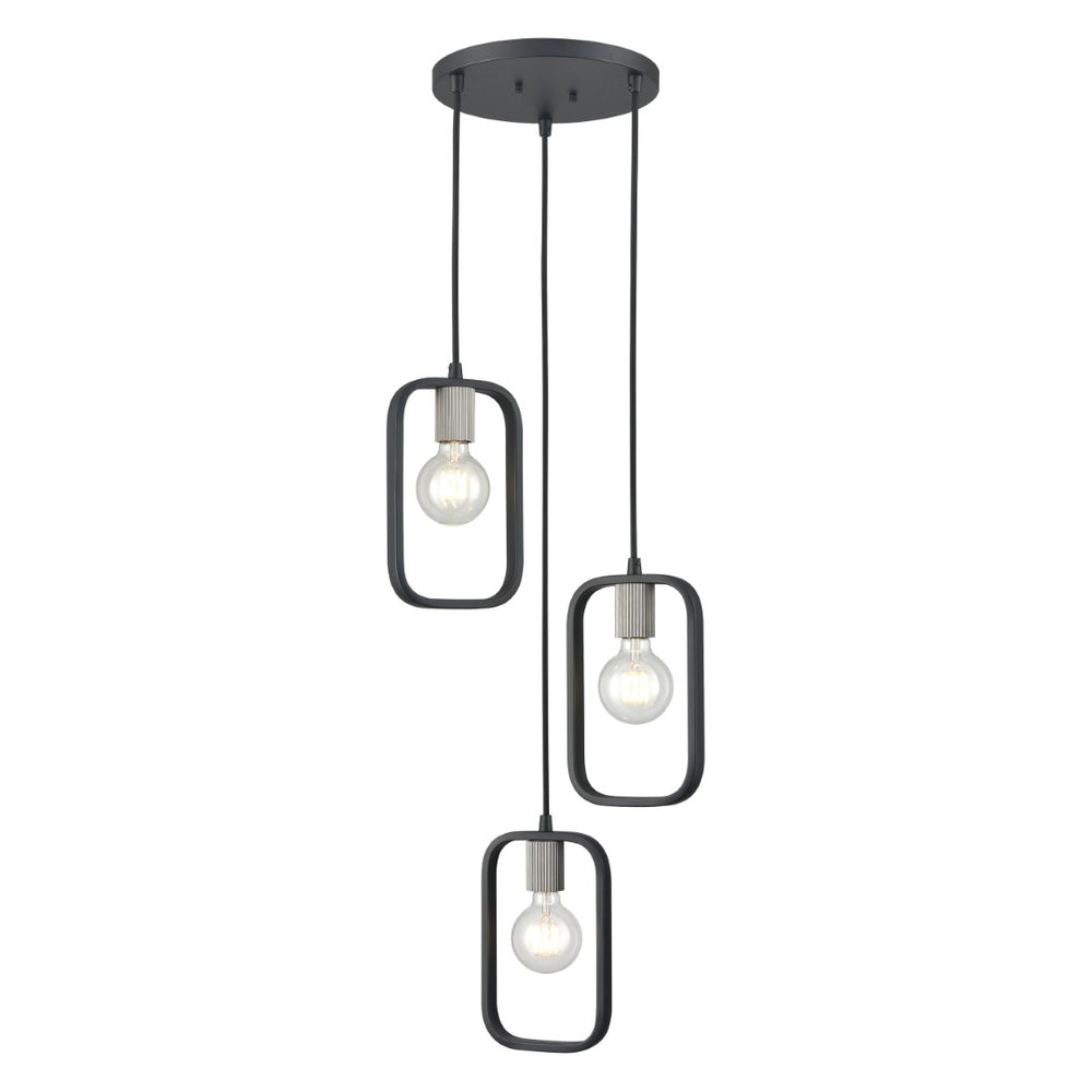 Atlas Dylan 12" Modern Industrial 3-Light Chandelier - Matte Black & Nickel Finish for Stylish Lighting CL11041-BK