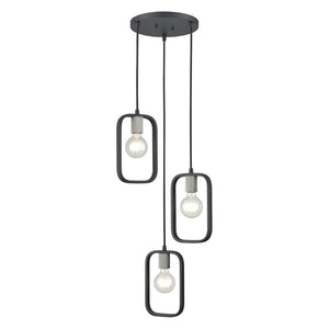 Atlas Dylan 12" Modern Industrial 3-Light Chandelier - Matte Black & Nickel Finish for Stylish Lighting CL11041-BK