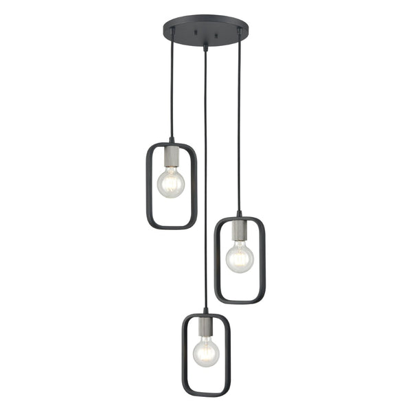 Atlas Dylan 12" Modern Industrial 3-Light Chandelier - Matte Black & Nickel Finish for Stylish Lighting CL11041-BK