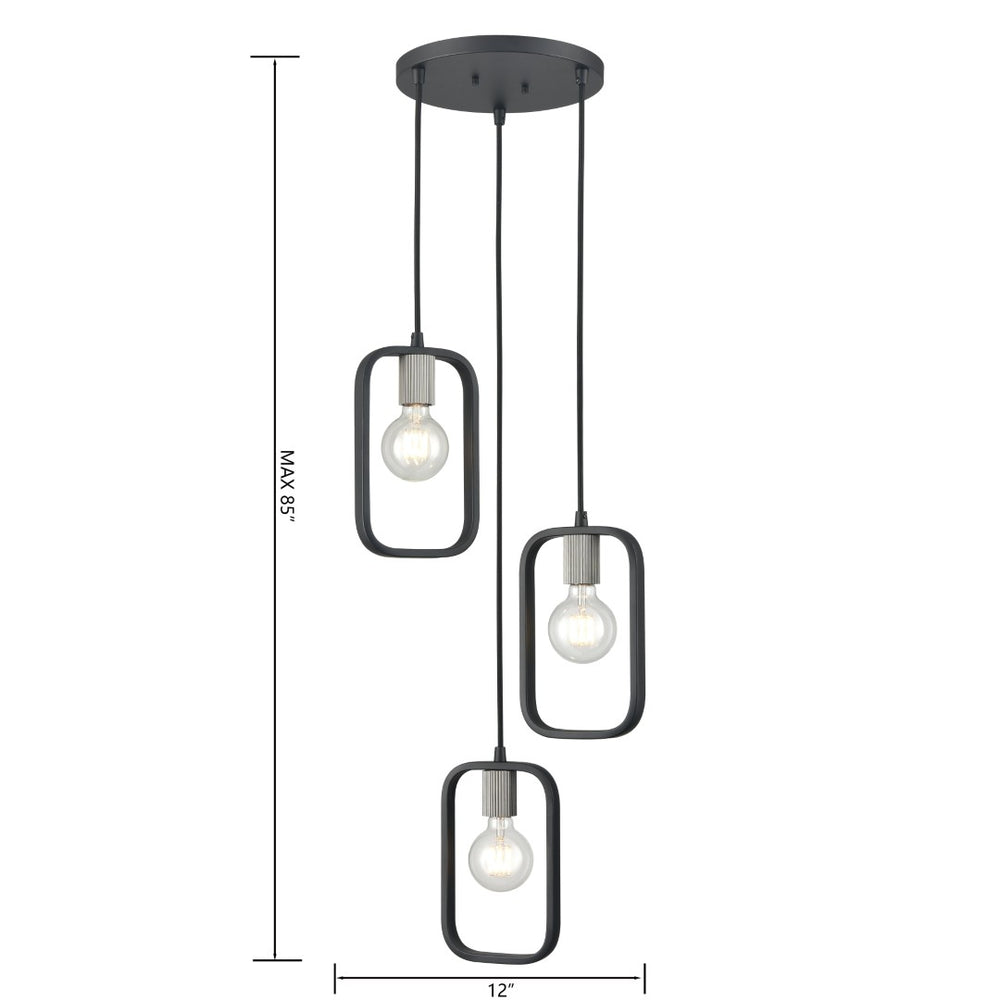 Atlas Dylan 12" Modern Industrial 3-Light Chandelier - Matte Black & Nickel Finish for Stylish Lighting CL11041-BK