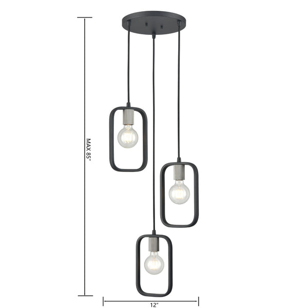 Atlas Dylan 12" Modern Industrial 3-Light Chandelier - Matte Black & Nickel Finish for Stylish Lighting CL11041-BK