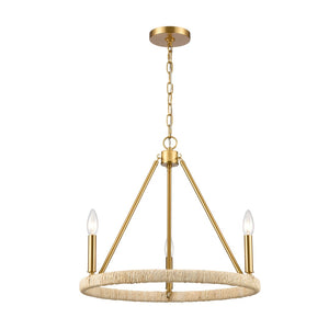 Atlas Abaca 4-Light Chandelier - Hand-Wrapped Rope Design with Modern Metallic Accents for Stylish Spaces Brushed Gold 20'' CL11043-BS