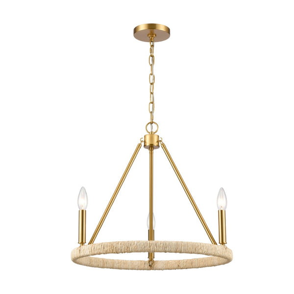 Atlas Abaca 4-Light Chandelier - Hand-Wrapped Rope Design with Modern Metallic Accents for Stylish Spaces Brushed Gold 20'' CL11043-BS