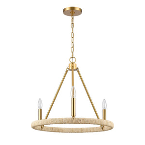 Atlas Abaca 4-Light Chandelier - Hand-Wrapped Rope Design with Modern Metallic Accents for Stylish Spaces Brushed Gold 20'' CL11043-BS