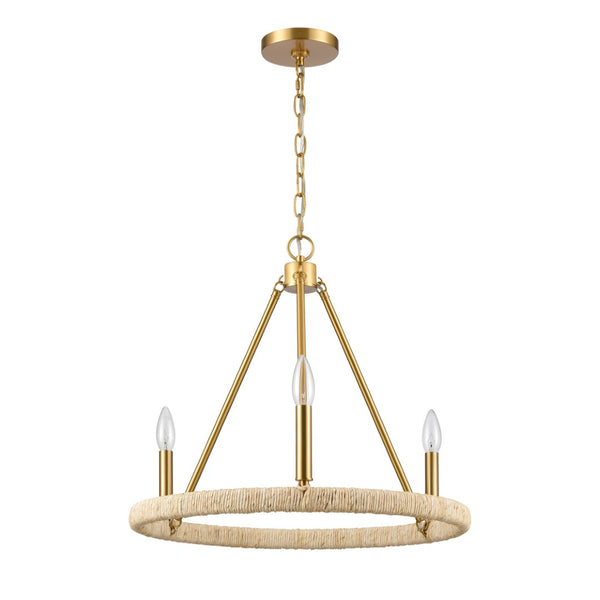 Atlas Abaca 4-Light Chandelier - Hand-Wrapped Rope Design with Modern Metallic Accents for Stylish Spaces Brushed Gold 20'' CL11043-BS