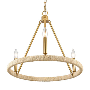 Atlas Abaca 4-Light Chandelier - Hand-Wrapped Rope Design with Modern Metallic Accents for Stylish Spaces Brushed Gold 20'' CL11043-BS