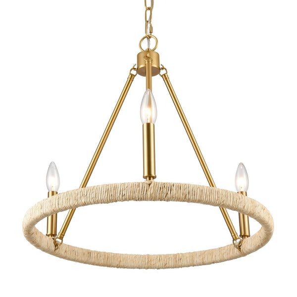 Atlas Abaca 4-Light Chandelier - Hand-Wrapped Rope Design with Modern Metallic Accents for Stylish Spaces Brushed Gold 20'' CL11043-BS