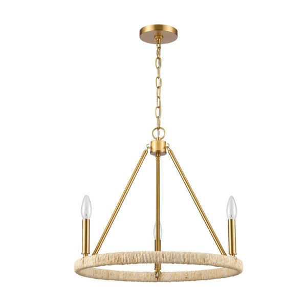 Atlas Abaca 4-Light Chandelier - Hand-Wrapped Rope Design with Modern Metallic Accents for Stylish Spaces Brushed Gold 20'' CL11043-BS