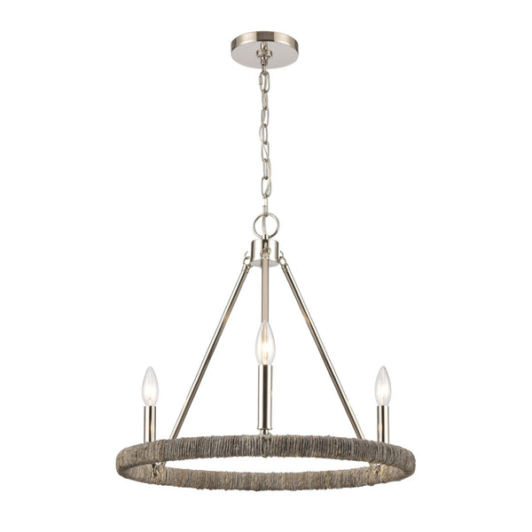 Atlas Abaca 4-Light Chandelier - Hand-Wrapped Rope Design with Modern Metallic Accents for Stylish Spaces Polished Nickel 20'' CL11043-NK