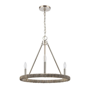 Atlas Abaca 4-Light Chandelier - Hand-Wrapped Rope Design with Modern Metallic Accents for Stylish Spaces Polished Nickel 20'' CL11043-NK
