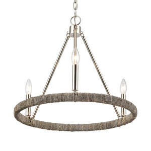 Atlas Abaca 4-Light Chandelier - Hand-Wrapped Rope Design with Modern Metallic Accents for Stylish Spaces Polished Nickel 20'' CL11043-NK