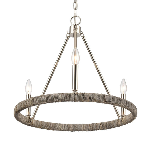 Atlas Abaca 4-Light Chandelier - Hand-Wrapped Rope Design with Modern Metallic Accents for Stylish Spaces Polished Nickel 20'' CL11043-NK