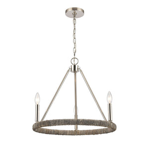 Atlas Abaca 4-Light Chandelier - Hand-Wrapped Rope Design with Modern Metallic Accents for Stylish Spaces Polished Nickel 20'' CL11043-NK
