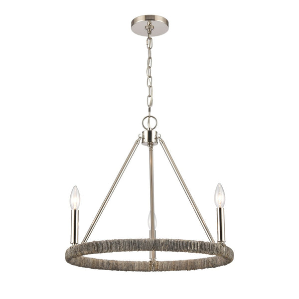 Atlas Abaca 4-Light Chandelier - Hand-Wrapped Rope Design with Modern Metallic Accents for Stylish Spaces Polished Nickel 20'' CL11043-NK