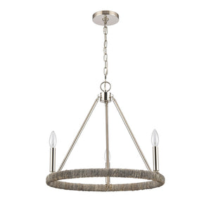 Atlas Abaca 4-Light Chandelier - Hand-Wrapped Rope Design with Modern Metallic Accents for Stylish Spaces Polished Nickel 20'' CL11043-NK