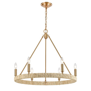 Atlas Abaca 4-Light Chandelier - Hand-Wrapped Rope Design with Modern Metallic Accents for Stylish Spaces Satin Brass 27'' CL11046-BS