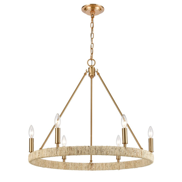 Atlas Abaca 4-Light Chandelier - Hand-Wrapped Rope Design with Modern Metallic Accents for Stylish Spaces Satin Brass 27'' CL11046-BS