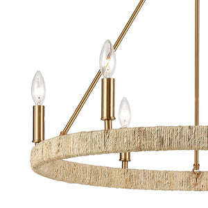 Atlas Abaca 4-Light Chandelier - Hand-Wrapped Rope Design with Modern Metallic Accents for Stylish Spaces Satin Brass 27'' CL11046-BS
