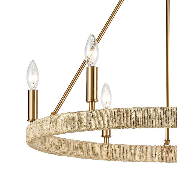 Atlas Abaca 4-Light Chandelier - Hand-Wrapped Rope Design with Modern Metallic Accents for Stylish Spaces Satin Brass 27'' CL11046-BS