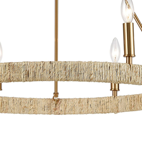 Atlas Abaca 4-Light Chandelier - Hand-Wrapped Rope Design with Modern Metallic Accents for Stylish Spaces Satin Brass 27'' CL11046-BS