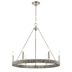Atlas Abaca 4-Light Chandelier - Hand-Wrapped Rope Design with Modern Metallic Accents for Stylish Spaces Polished Nickel 27'' CL11046-NK