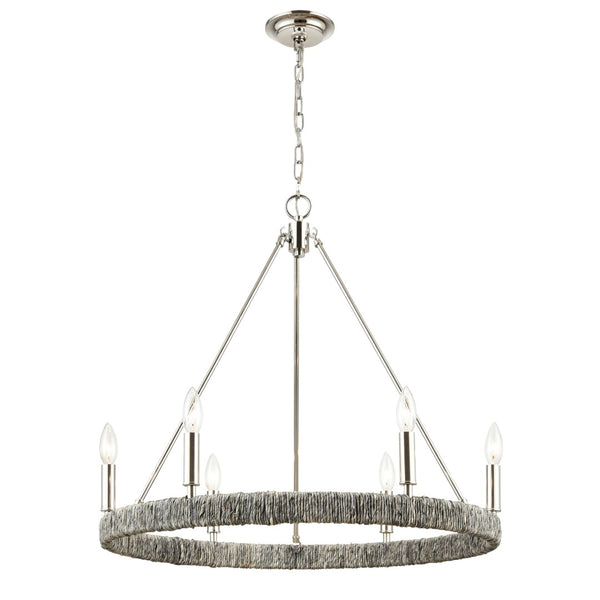 Atlas Abaca 4-Light Chandelier - Hand-Wrapped Rope Design with Modern Metallic Accents for Stylish Spaces Polished Nickel 27'' CL11046-NK