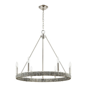 Atlas Abaca 4-Light Chandelier - Hand-Wrapped Rope Design with Modern Metallic Accents for Stylish Spaces Polished Nickel 27'' CL11046-NK