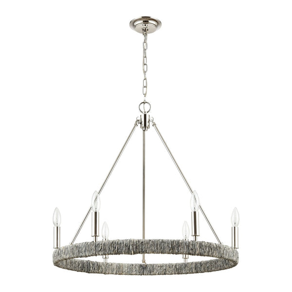 Atlas Abaca 4-Light Chandelier - Hand-Wrapped Rope Design with Modern Metallic Accents for Stylish Spaces Polished Nickel 27'' CL11046-NK