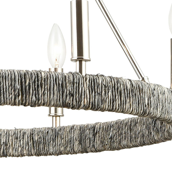 Atlas Abaca 4-Light Chandelier - Hand-Wrapped Rope Design with Modern Metallic Accents for Stylish Spaces Polished Nickel 27'' CL11046-NK