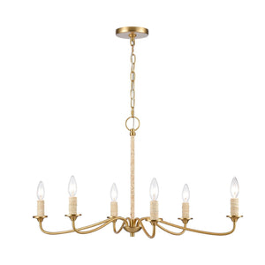 Atlas Abaca 4-Light Chandelier - Hand-Wrapped Rope Design with Modern Metallic Accents for Stylish Spaces Brushed Gold 32'' CL11047-BS