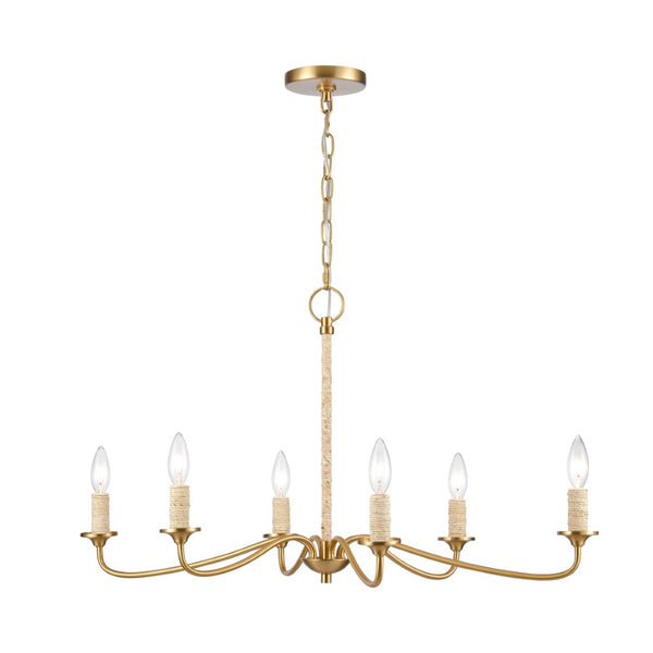 Atlas Abaca 4-Light Chandelier - Hand-Wrapped Rope Design with Modern Metallic Accents for Stylish Spaces Brushed Gold 32'' CL11047-BS
