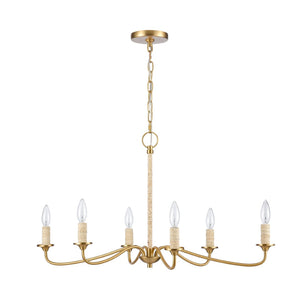 Atlas Abaca 4-Light Chandelier - Hand-Wrapped Rope Design with Modern Metallic Accents for Stylish Spaces Brushed Gold 32'' CL11047-BS