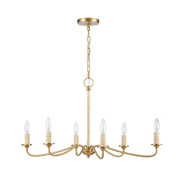 Atlas Abaca 4-Light Chandelier - Hand-Wrapped Rope Design with Modern Metallic Accents for Stylish Spaces Brushed Gold 32'' CL11047-BS