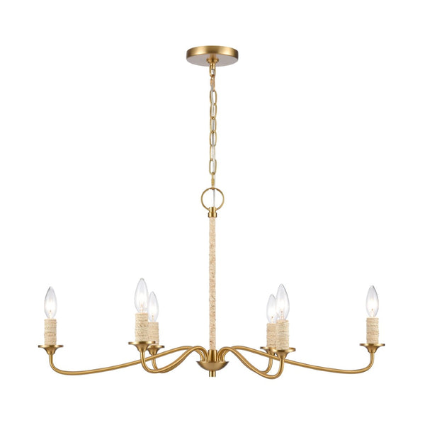 Atlas Abaca 4-Light Chandelier - Hand-Wrapped Rope Design with Modern Metallic Accents for Stylish Spaces Brushed Gold 32'' CL11047-BS