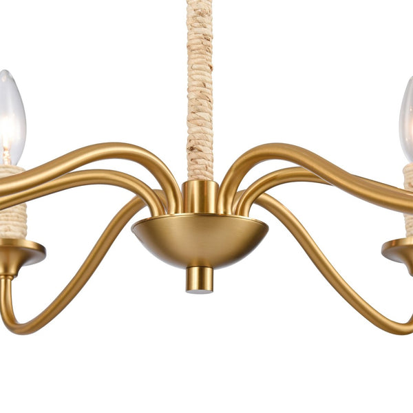 Atlas Abaca 4-Light Chandelier - Hand-Wrapped Rope Design with Modern Metallic Accents for Stylish Spaces Brushed Gold 32'' CL11047-BS