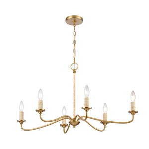 Atlas Abaca 4-Light Chandelier - Hand-Wrapped Rope Design with Modern Metallic Accents for Stylish Spaces Brushed Gold 32'' CL11047-BS