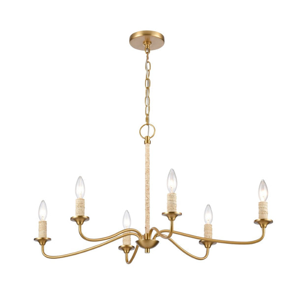 Atlas Abaca 4-Light Chandelier - Hand-Wrapped Rope Design with Modern Metallic Accents for Stylish Spaces Brushed Gold 32'' CL11047-BS