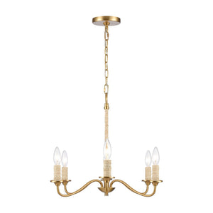 Atlas Abaca 4-Light Chandelier - Hand-Wrapped Rope Design with Modern Metallic Accents for Stylish Spaces Brushed Gold 32'' CL11047-BS