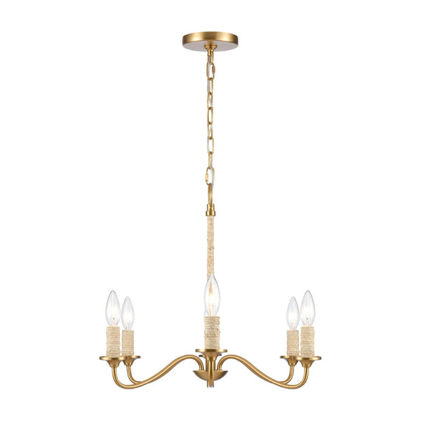 Atlas Abaca 4-Light Chandelier - Hand-Wrapped Rope Design with Modern Metallic Accents for Stylish Spaces Brushed Gold 32'' CL11047-BS