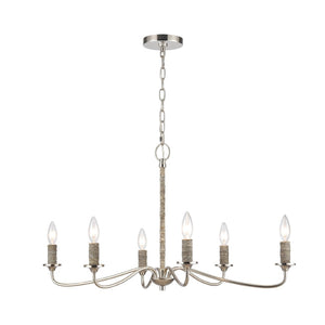 Atlas Abaca 4-Light Chandelier - Hand-Wrapped Rope Design with Modern Metallic Accents for Stylish Spaces Polished Nickel 32'' CL11047-NK