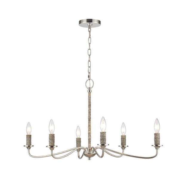 Atlas Abaca 4-Light Chandelier - Hand-Wrapped Rope Design with Modern Metallic Accents for Stylish Spaces Polished Nickel 32'' CL11047-NK